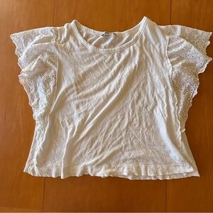 Allsaints L White Butterfly Eyelet Sleeve Cotton Linen Women's Top T Shirt
